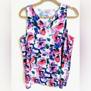 DANIEL CREMIEUX Women's Notched Collar Floral Tiered‎ Sleeveless Blouse Size M